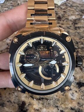 Invicta Bolt Gold and Black Skeleton Automatic Watch model 34958